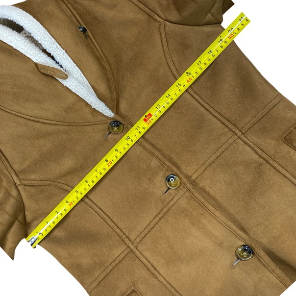 Land’s End Sherpa Lined Faux Suede Coat Women’s Tan Brown Hooded Long - Picture 10 of 11